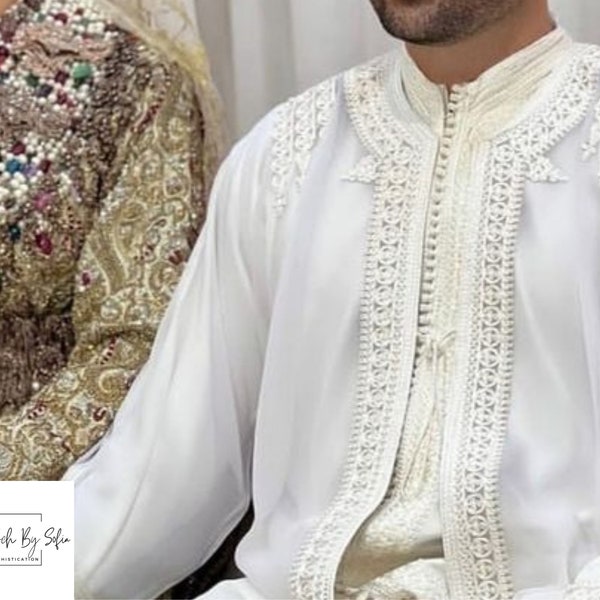 Jabador Herren, marokkanischer Kaftan für Hochzeit, 3-teiliges Bräutigam-Outfit
