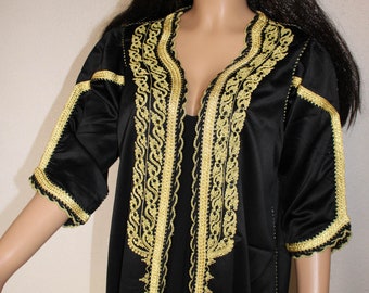 Embroidered Moroccan Kaftan, Vintage Open Caftan Dress