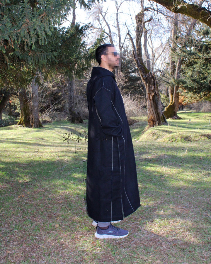 Winter Moroccan Thobe, Wool Djellaba , Hooded Thawb-black - Etsy