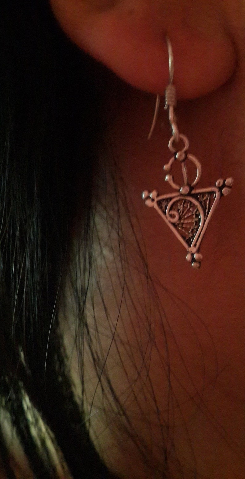 Moroccan Silver Tribal Pendant and Earrings Berber Hamsa Khlala African
