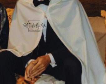 White Linen Selham with Hood - Traditional Burnous Cloak and Pure Linen Cape for Men