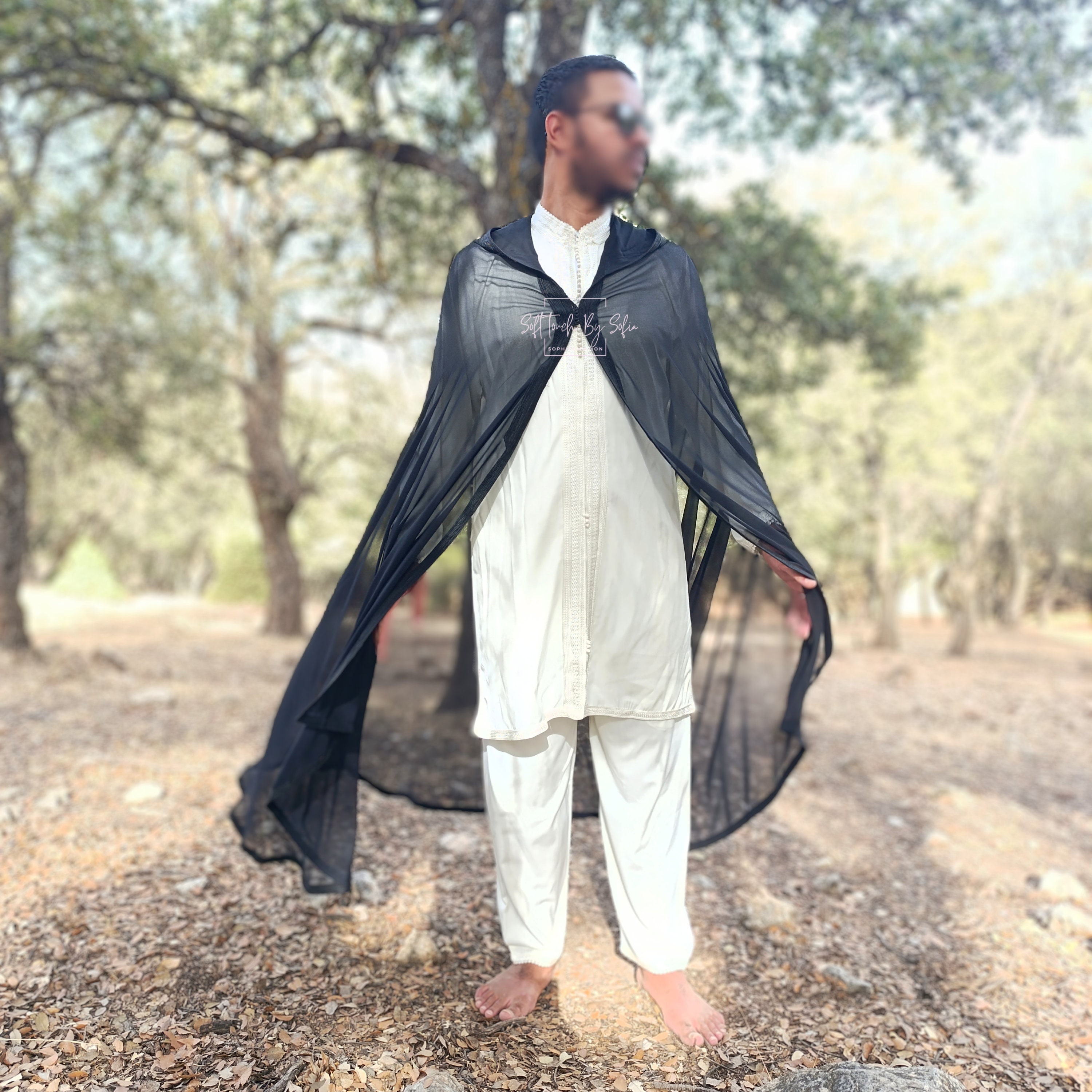 Black Chiffon Hooded Cloak , Selham for Men, Moroccan Burnous - Etsy