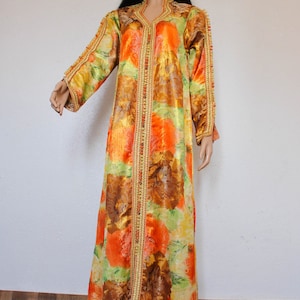 vintage colorful Moroccan dress ,vintage moroccan kaftan ,60s brocade Moroccan caftan , vintage dress