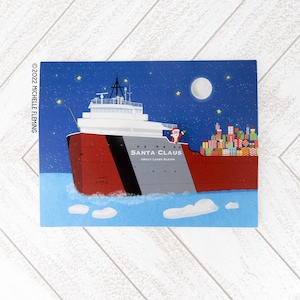 Santa’s Sleigh / Great Lakes Christmas Freighter Card  / Greeting Card / Note Card