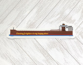 Great Lakes Freighter / Chasing Freighters / Matte or Glossy Die Cut Sticker/ approx. 7 in length x 1.64 in tallest point