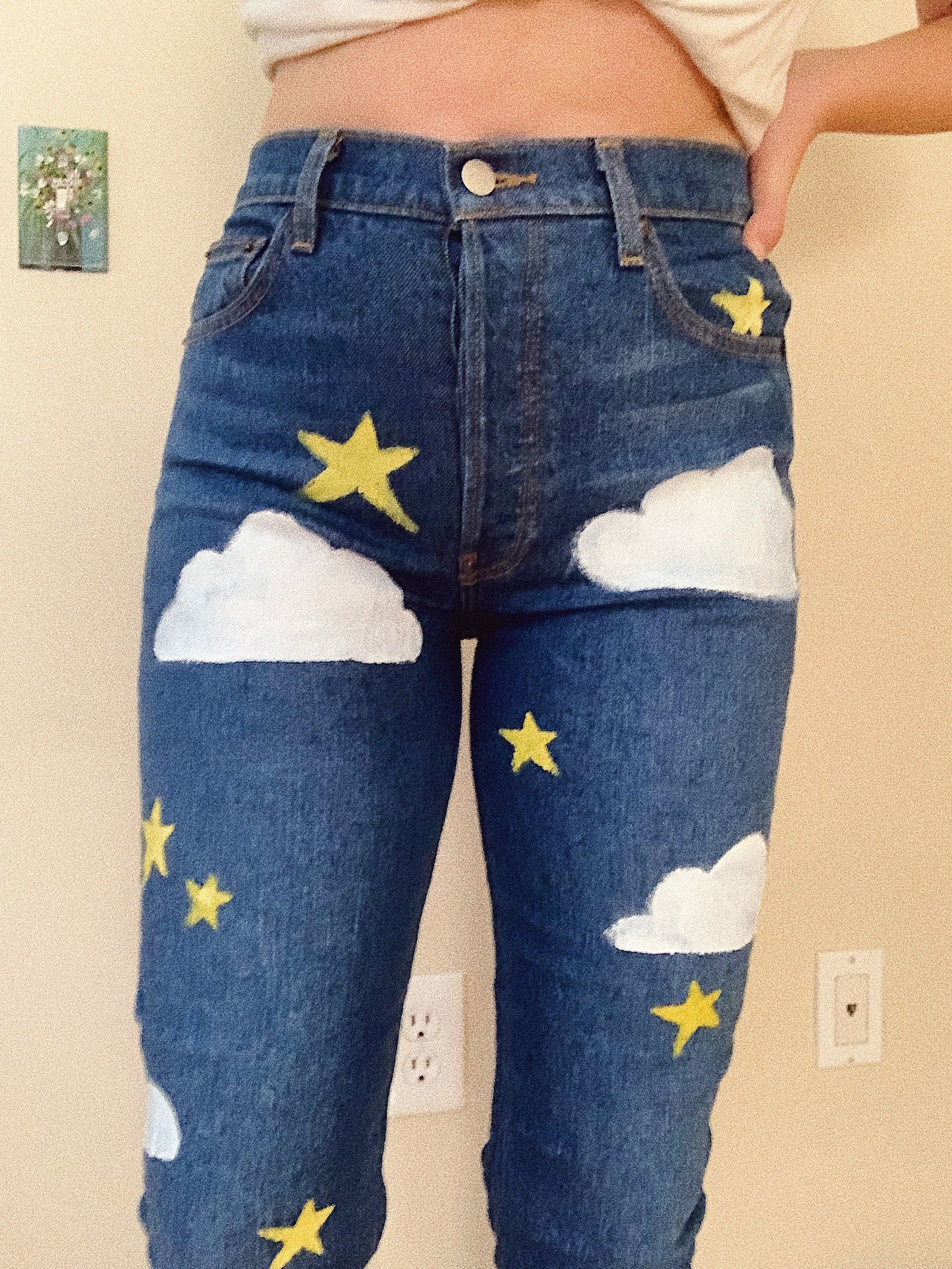 Cute hand painted denim jeans Etsy