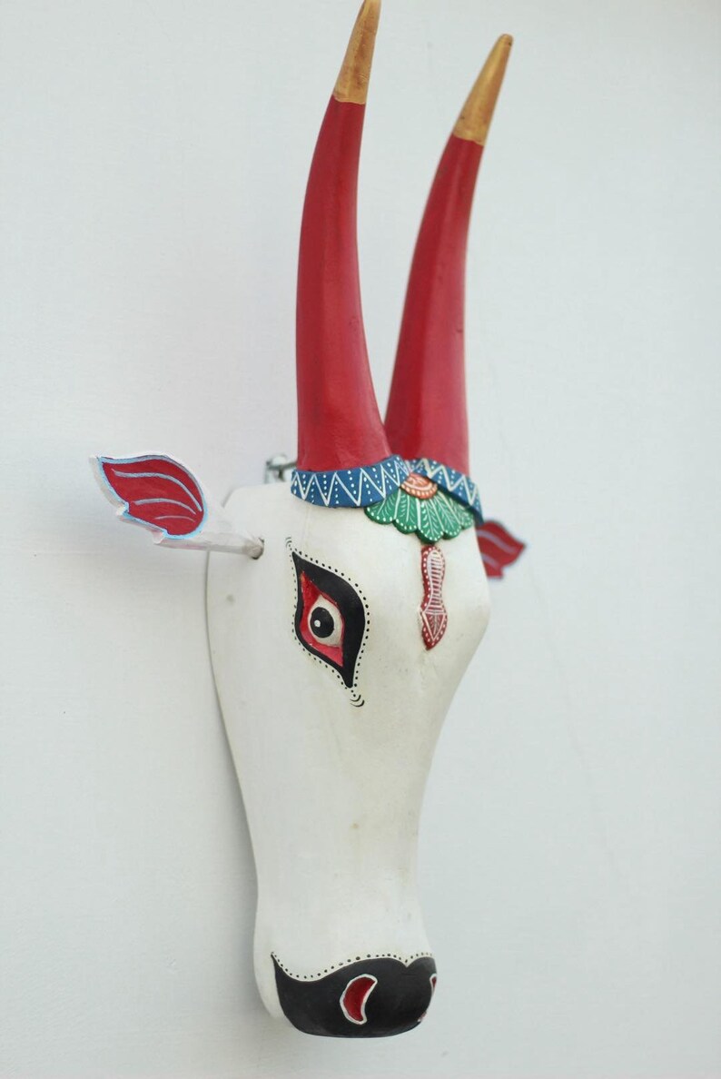 Indian Wooden Nandi Cow Wall Hanging. Cow Head Wall Decor