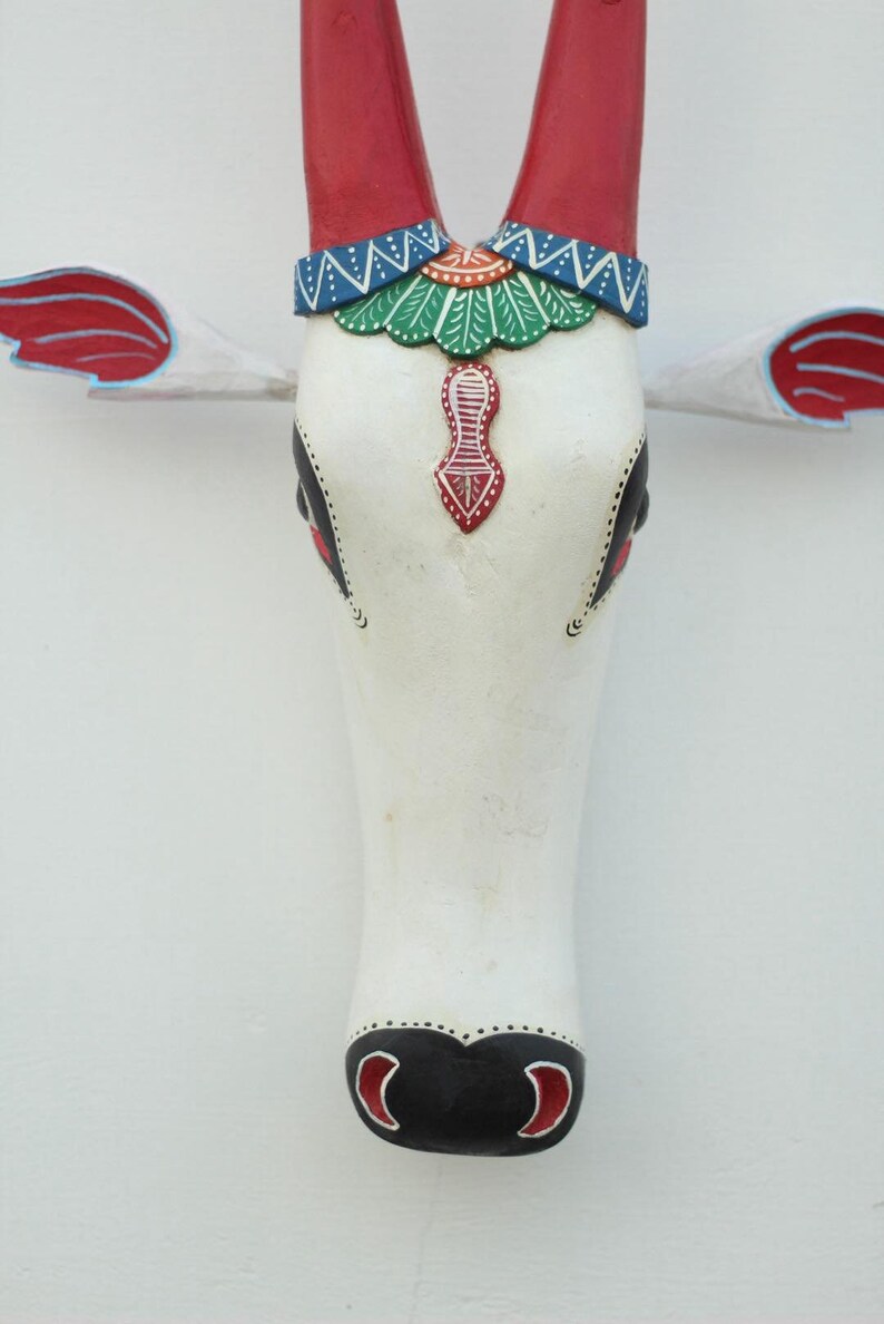 Indian Wooden Nandi Cow Wall Hanging. Cow Head Wall Decor