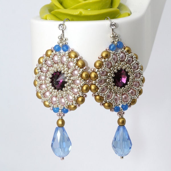 Boucles d'oreilles Madras inspiration Inde et Bollywood, cristal,verre, rocaille