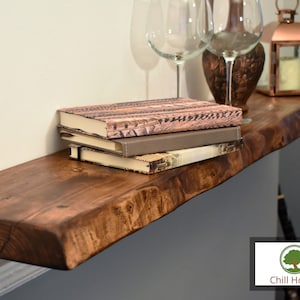 Live Edge Rustic Floating Shelf made from Solid Wood, Industrial Chunky Old Slab Tudor Oak 9x1.5 Wax Finish Brackets Included image 3