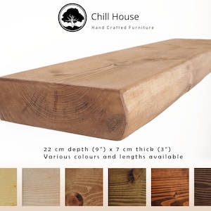 Thick Round Rustic Floating Shelf Handmade from Solid Wood, Chunky Old Slab Dark Oak 9x3 Wax Finish Brackets Included