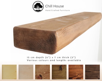 Thick Round Rustic Floating Shelf Handmade from Solid Wood, Chunky Old Slab Dark Oak 6x3 Wax Finish Brackets Included