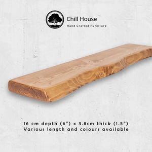 Prateleira flutuante rústica Live Edge feita de madeira maciça, laje industrial robusta e antiga, carvalho Tudor, 6x1,5, acabamento em cera, suportes incluídos