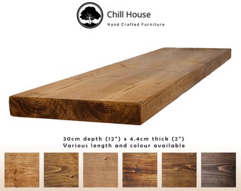 Estante flotante rústico de madera maciza maciza, hecho a mano con soportes, 12 x 2, roble Tudor, nogal, muchos colores disponibles, envío gratis, reciclado