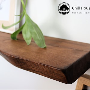 Live Edge Rustic Floating Shelf made from Solid Wood, Chunky Old Slab Dark Oak 6x2 Wax Finish Brackets Included