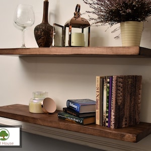 Industrial Rustic Floating Shelf Solid Wood Chunky Handmade with Brackets 9x2, Tudor Oak Walnut many finish available, free shipping