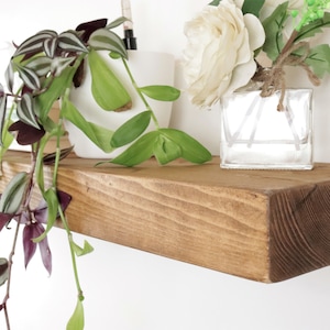 Thick Rustic Floating Shelf Handmade from Solid Wood, Chunky Old Slab Dark Oak 9x3 Wax Finish Brackets Included