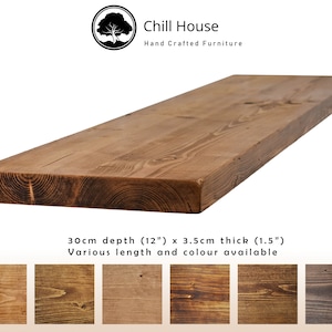 Rustic Floating Shelf Solid Wood Chunky Handmade with Brackets 12x1.5, Tudor Oak Walnut many colors available, free shipping, reclaimed