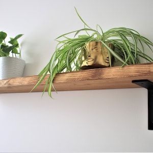 Live Edge Rustic Industrial Style Shelf made from Solid Wood with Black Steel Brackets flat down style,  6x2 Wax Finish Brackets Included