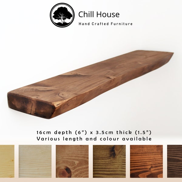 Live Edge rustieke zwevende plank gemaakt van massief hout, industriële dikke oude plaat Tudor Eiken 6x1.5 Wax Finish beugels inbegrepen
