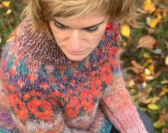 Handmade Fair Isle Wool Sweater: Collared Icelandic Style