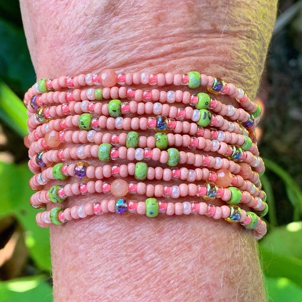 Blush Rose 63” Extra Long Wrap Bracelet/Necklace; Boho Bracelet; Gypsy Bracelet