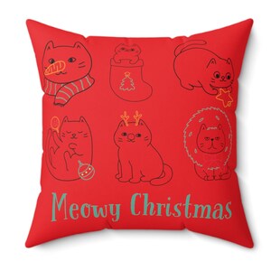 Meowy Christmas Throw Pillow. Christmas Throw Pillow. Cat Christmas Pillow.