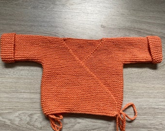 Handmade acrylic wool baby bra in melon color 0-3 months