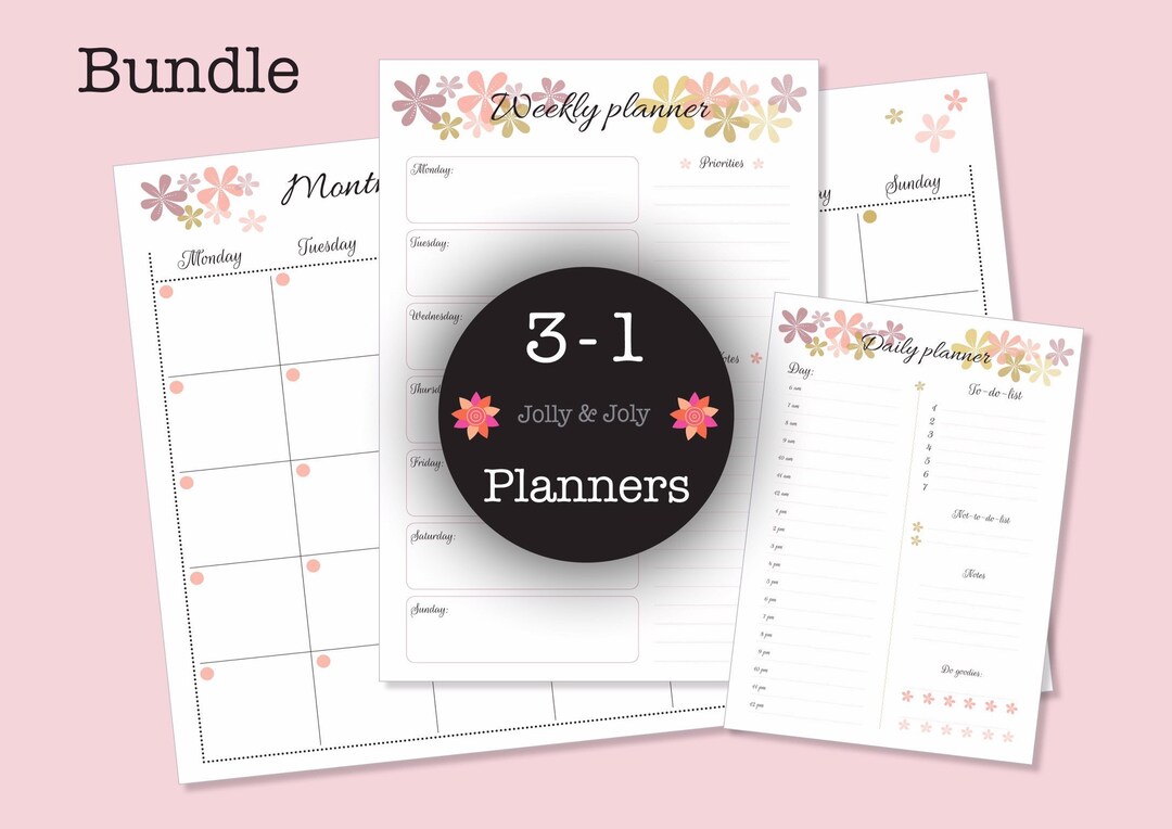 Bundle Printable Planners in Floral Style Monthly Daily and Weekly ...