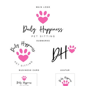 Dog Logo Design - Pet Logo - Pink Paw Logo Design - Paw Logo - Paw Logo Design