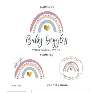 Boho Rainbow Logo - Rainbow Logo - Baby Boutique Logo - Rainbow Branding Kit - Logo abbigliamento per bambini - Logo per bambini