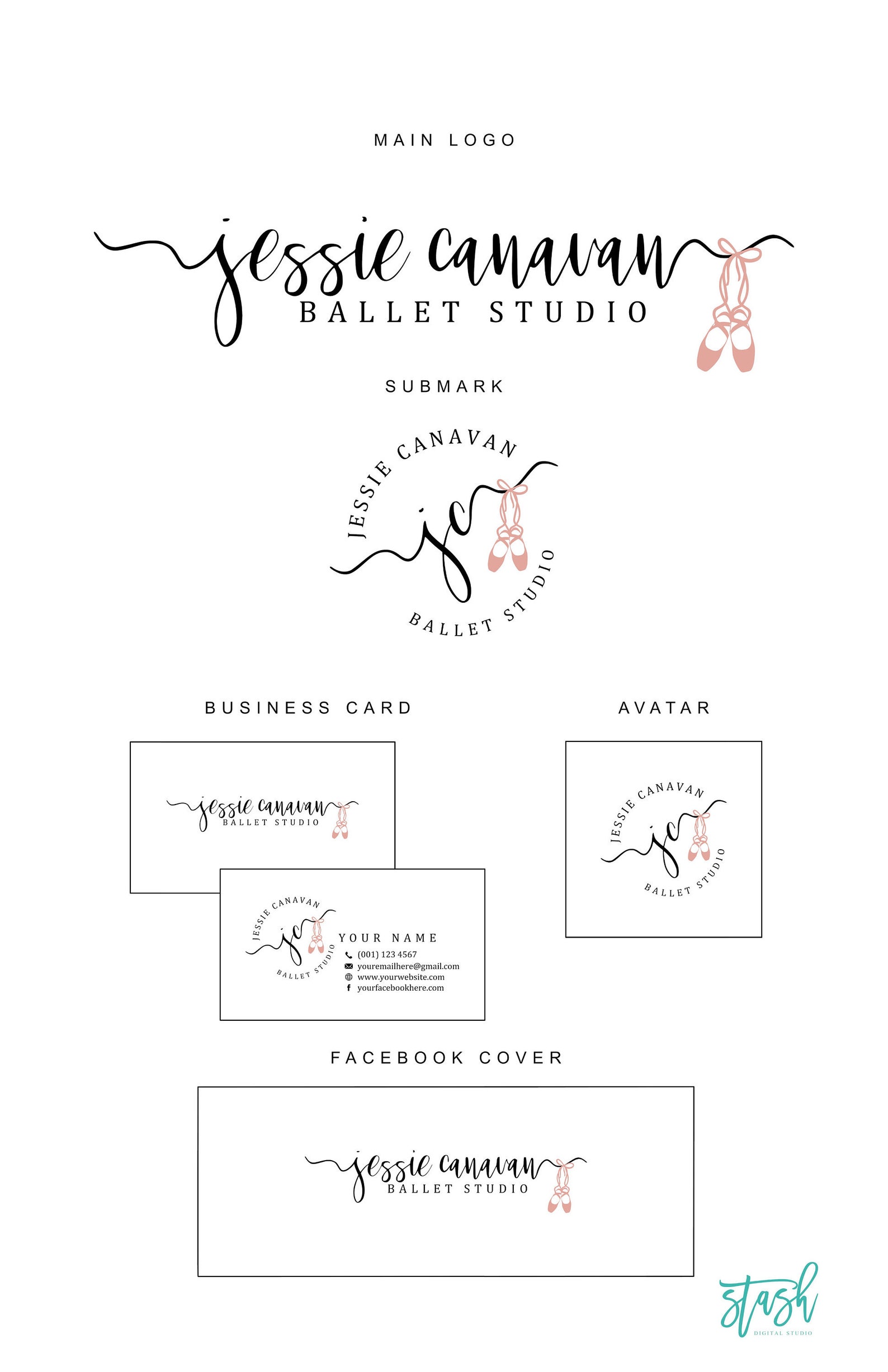 ballet shoes logo - ballet studio logo - dance studio logo - ballerina logo