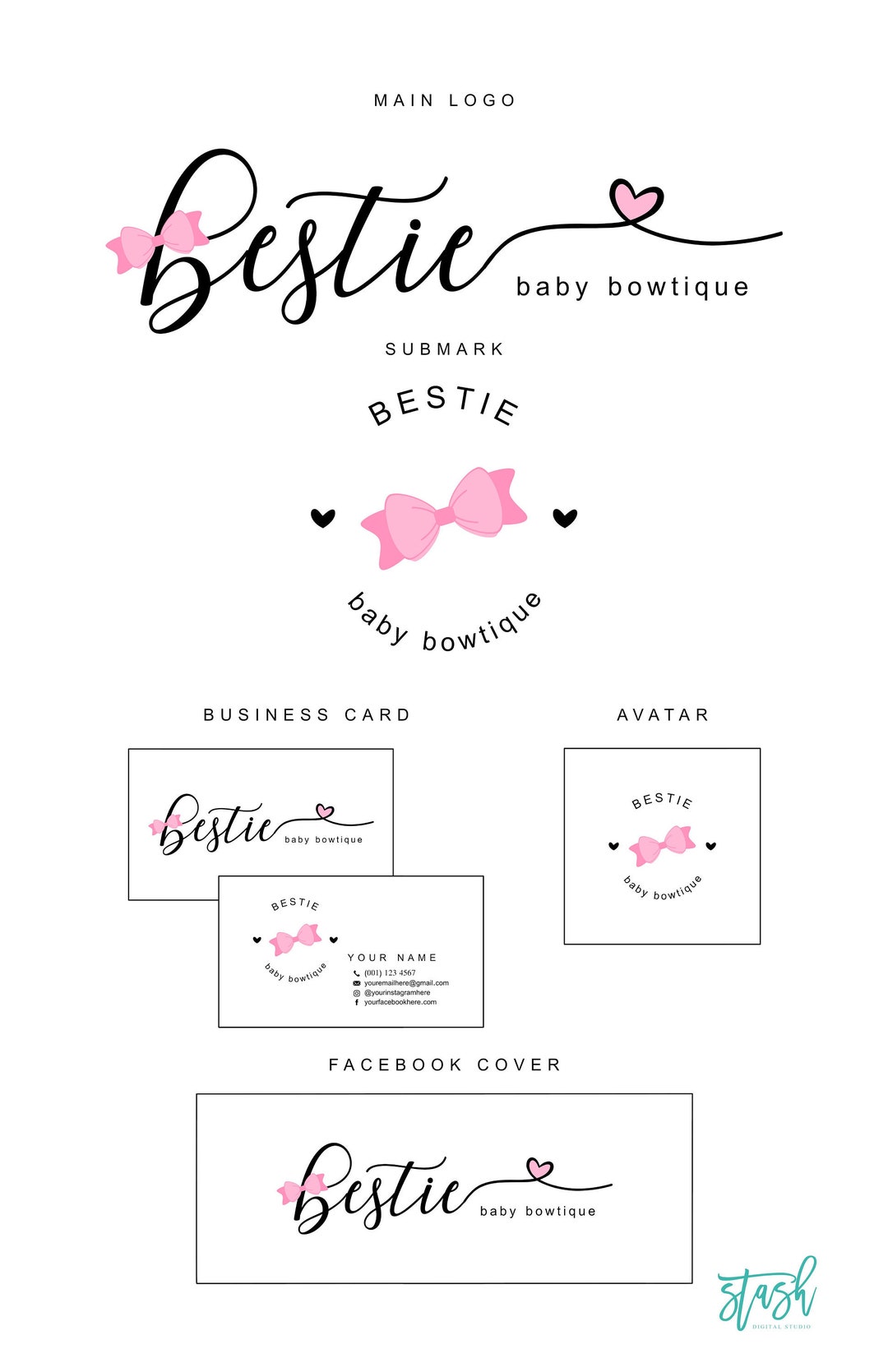 Hair Bow Logo Design Premade Bow Logo Pink Bow Logo Cute Etsy