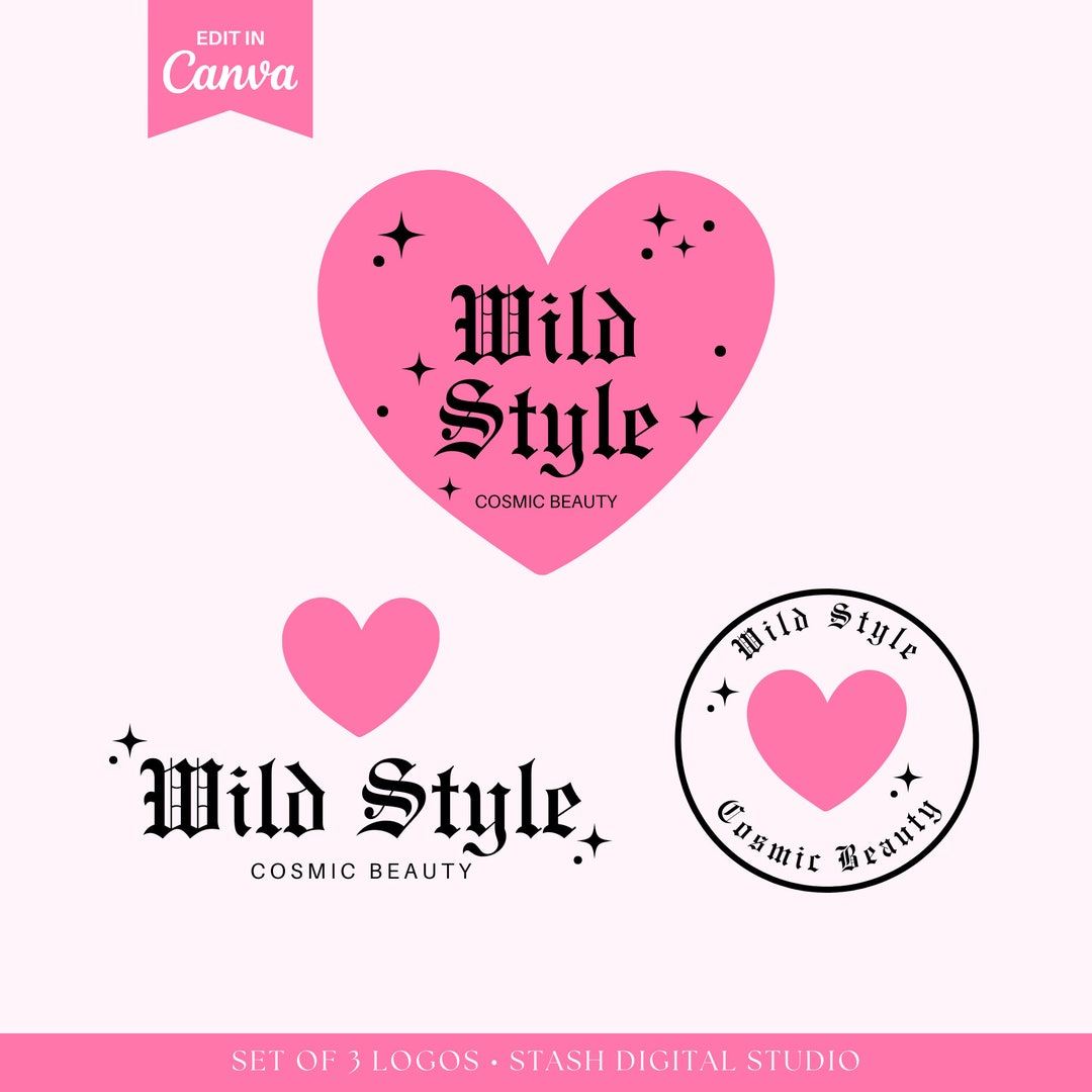 DIY Retro Pink Heart Logo Retro Logo Template Y2K Logo Etsy