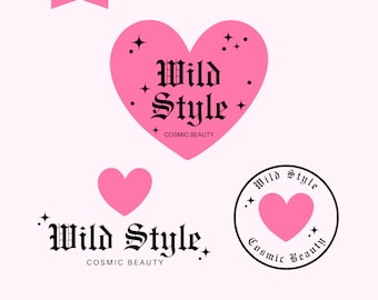 DIY Retro Pink Heart Logo - Retro Logo Template - Y2K Logo