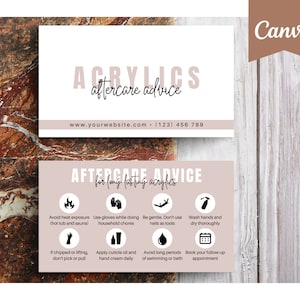 Nails Aftercare Card Template - Bearbeitbare Acryl Nachsorgekarte - Nagelverlängerungen Pflegekarte Made in Canva