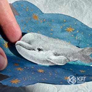 Exclusieve 3D-wenspapier aquarel ansichtkaart met schattige beluga met baby Moederdag.   Pop-upkaart, Moederdag
