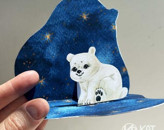 Biglietto pop-up stampabile fai da te con orso: biglietto di compleanno con acquerello (download PDF)