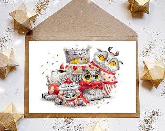Carte de voeux pour Noël avec des animaux.