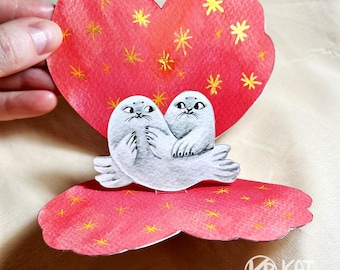 Biglietto di San Valentino pop-up con sigillo a forma di cuore e conchiglia: cartolina di San Valentino fai da te stampabile (PDF)