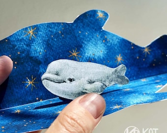 Biglietto pop-up Beluga Mom and Baby: diorama in miniatura stampabile fai da te (file PDF e JPG)