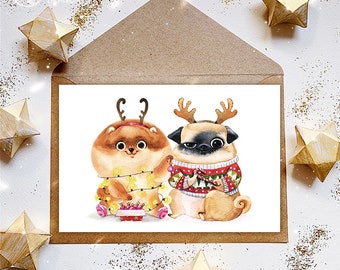 Carte de voeux pour Noël avec des animaux.