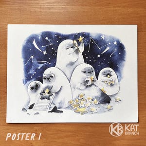 Gedrucktes Poster mit Seebären im A3 Format. Wanddekor, Wohndekor.