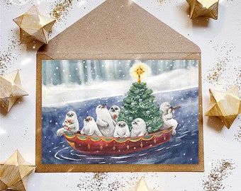 Greeting card for Christmas with seals.