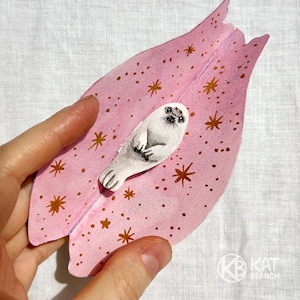 Carte postale 3D exclusive à l'aquarelle en papier de voeux fait main avec un joli phoque (selkie) à l'occasion de la fête des mères.   Carte Popup, Fête des Mères