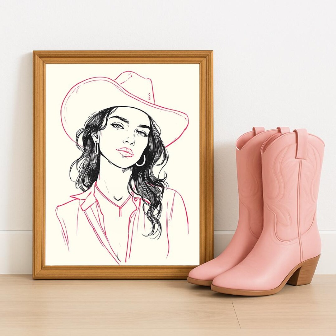 retro cowgirl art prints - set of 3 - digital download... Vintage Pink Cowgirl Printable Wall Art | Western Aesthetic Home Decor ...