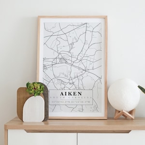 Aiken, Carolina del Sud / 16x20 pollici / Mappa vettoriale stampabile / Laurea / Inaugurazione della casa / Mappa digitale