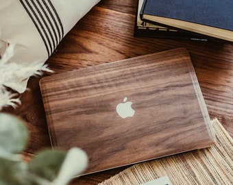 Wolf in the Woods Walnut Wood Macbook Wood Cover Mac Skin for gift for Apple Mac Air Pro 11 12 13 15 16 inch Minimal