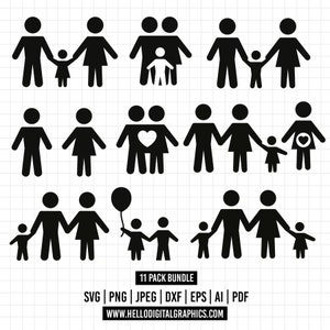 1265 - familie pictogrammen Svg, Happy Family Svg, ouders svg, stokcijfers Svg, familie clipart, mensen Svg, familie svg, mensen symbolen svg,
