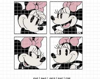 1783 - Klasyczna myszka Minnie w czterech wersjach SVG, EPS, PNG - Disney Minnie Clipart Vector. Minnie portraits clipart svg.